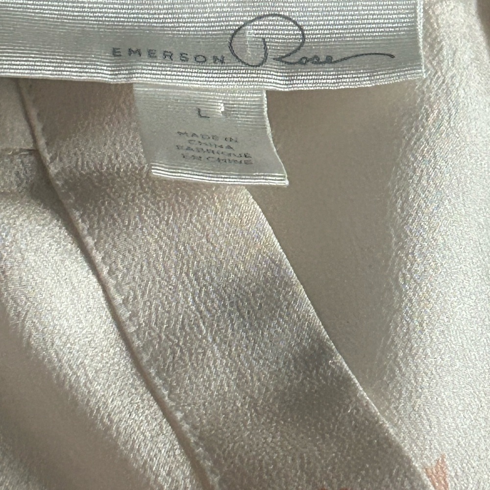 Emerson Rose Silk Top Floral Long Sleeves Size Large Cream Pink Pretty Pullover - Picture 5 of 9